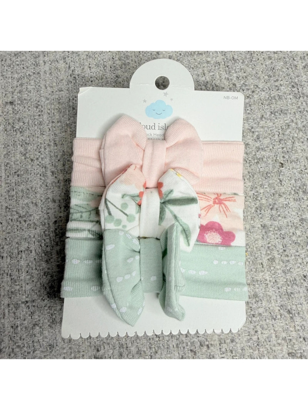 New Cloud Island Baby Girl Headwraps 3 Pack Floral Bow Pink Green NB-0M